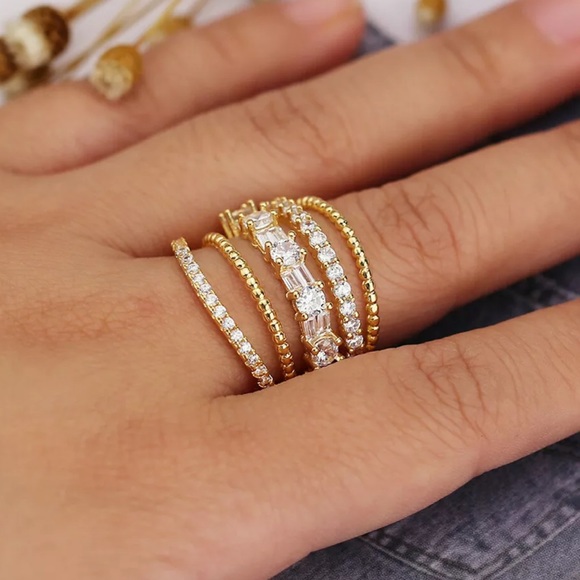 18K YELLOW GOLD DIAMOND 925 STERLING SILVER RING - Picture 2 of 4